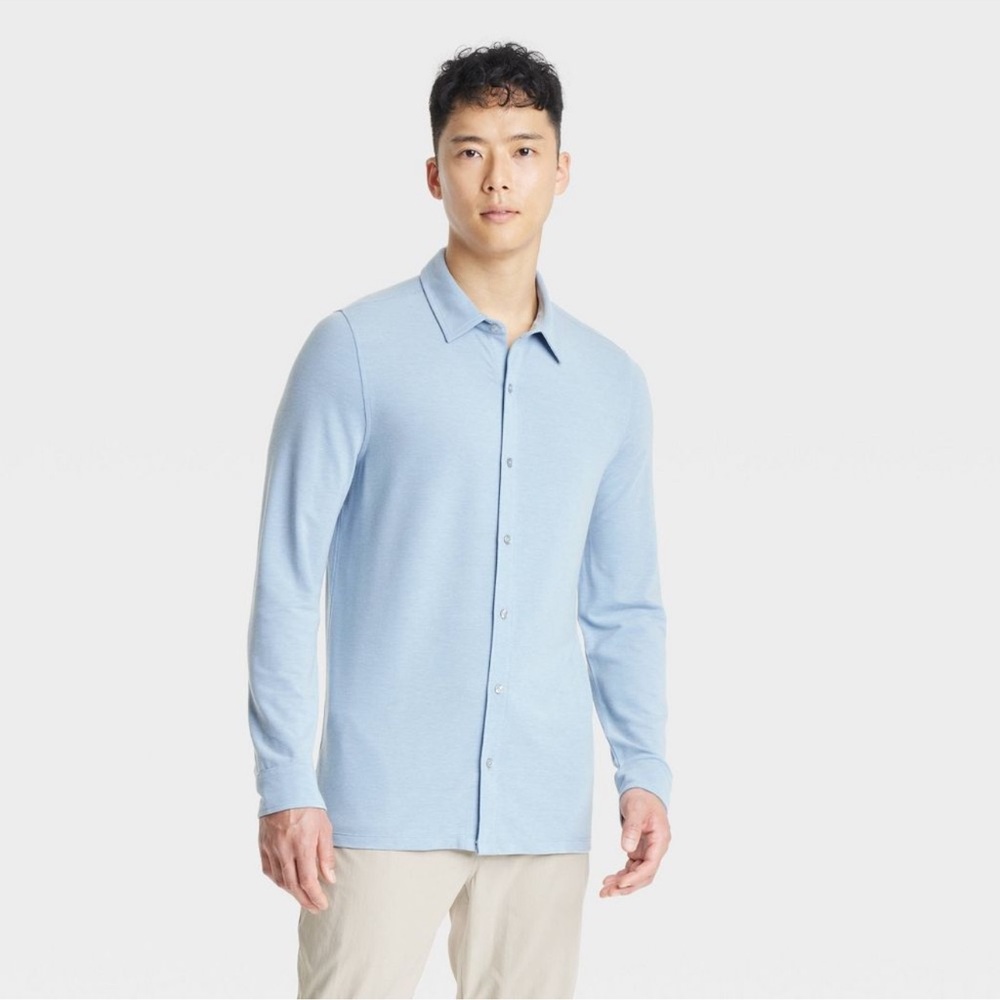 All In Motion Men's Long Sleeve Commuter Shirt Light Blue Size Medium